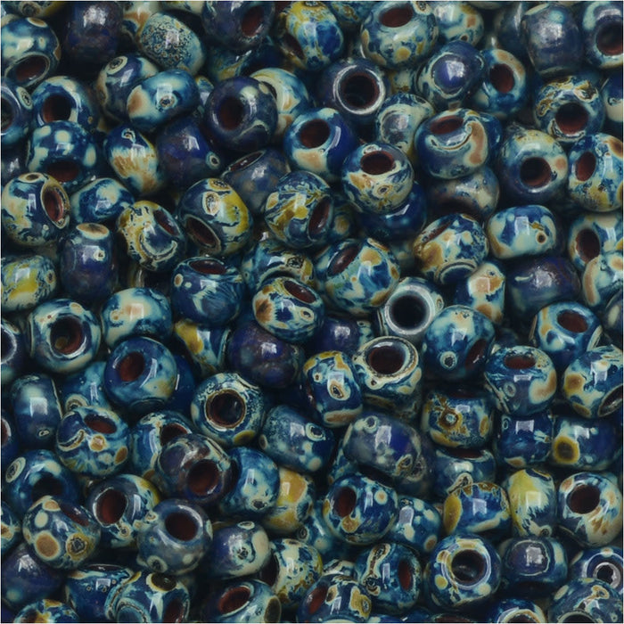 Miyuki Round Seed Beads, 8/0, #94518 Picasso Opaque Cobalt Picasso (22 Gram Tube)