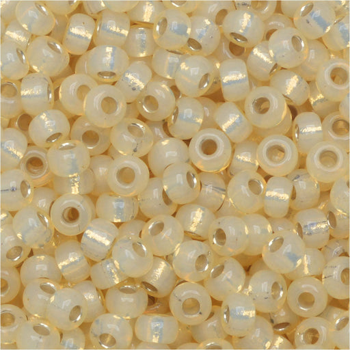 Miyuki Round Seed Beads, 8/0, #9577 Dyed Cream Silver Lined Alabaster AB (22 Gram Tube)
