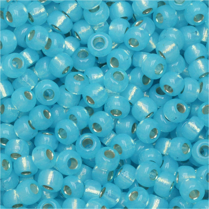 Miyuki Round Seed Beads, 8/0, #9647 Dyed Aqua Silver Lined Alabaster (22 Gram Tube)