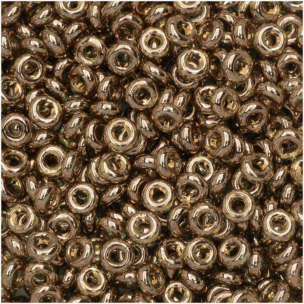 Toho Demi Round Seed Beads, Thin 8/0 (3mm) size, 7.4 Grams, #204 Gold Lustered Montana Blue