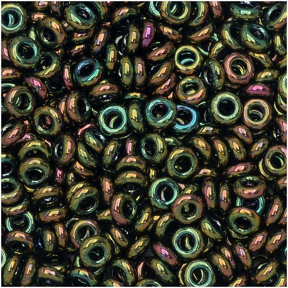 Toho Demi Round Seed Beads, Thin 8/0 (3mm), 7.4 Grams, #508 Higher Metallic Iris Olivine