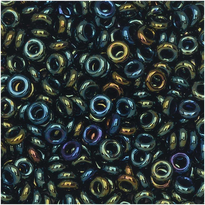 Toho Demi Round Seed Beads, Thin 8/0 (3mm) Size, 7.4 Grams, #84 Metallic Iris Green/Brown