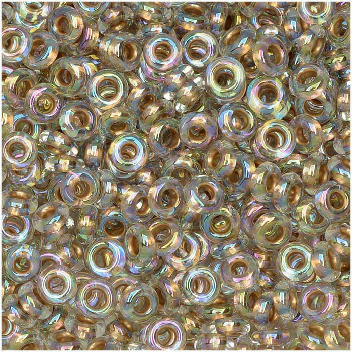 Toho Demi Round Seed Beads, Thin 8/0 (3mm), #994 Gold Lined Rainbow Crystal (7.4 Grams)