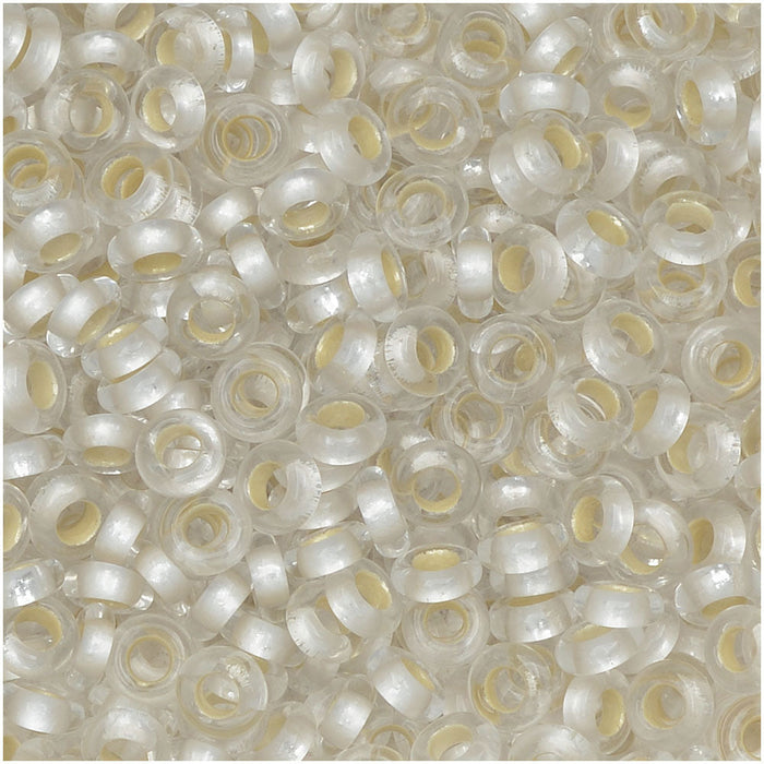 Toho Demi Round Seed Beads, Thin 8/0 (3mm), 7.4g, #PF21F PermaFinish Frosted Silver Lined Crystal