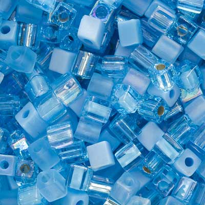 Miyuki 4mm Glass Cube Bead Mix Aqua Medley Blue 10 Grams