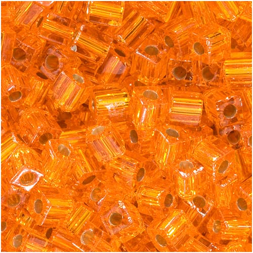 Miyuki 4mm Glass Cube Beads Silver Lined Orange 008 10 Grams