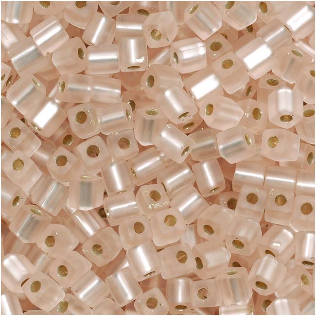 Miyuki 4mm Glass Cube Beads Silver Lined Matte Light Blush Pink 023F 10 Grams