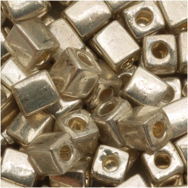 Miyuki 4mm Glass Cube Beads 'Metallic Silver' #1051 10 Grams