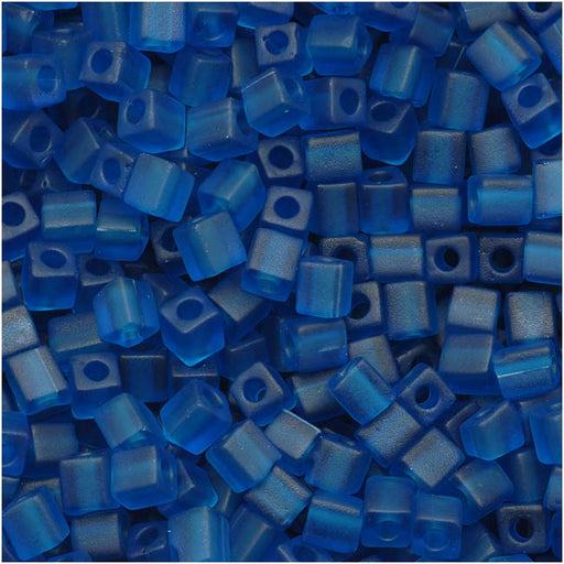 Miyuki 4mm Glass Cube Beads Transparent Matte Capri Blue 149F 10 Grams