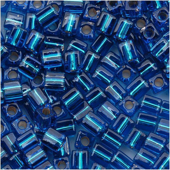 Miyuki 4mm Glass Cube Beads Silver Lined Capri Blue #1495 10 Grams