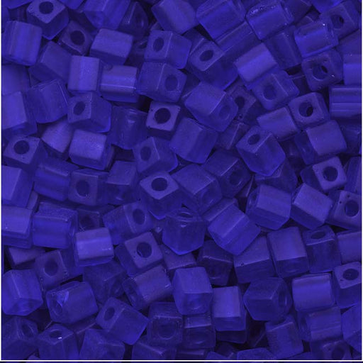 Miyuki 4mm Glass Cube Beads Transparent Matte Cobalt Blue 151F 10 Grams