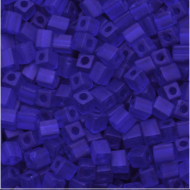 Miyuki 4mm Glass Cube Beads Transparent Matte Cobalt Blue 151F 10 Grams
