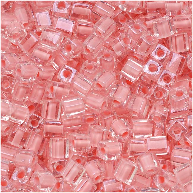 Miyuki 4mm Glass Cube Beads Baby Pink Lined Crystal 204 10 Grams