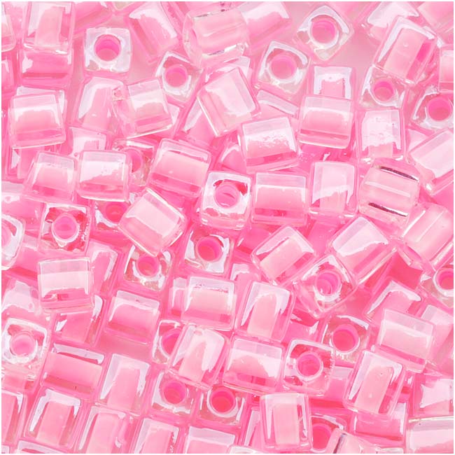 Miyuki 4mm Glass Cube Beads Pink Lined Crystal 207 10 Grams