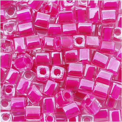 Miyuki 4mm Glass Cube Beads 'Fuchsia Lined Crystal' #209 10 Grams