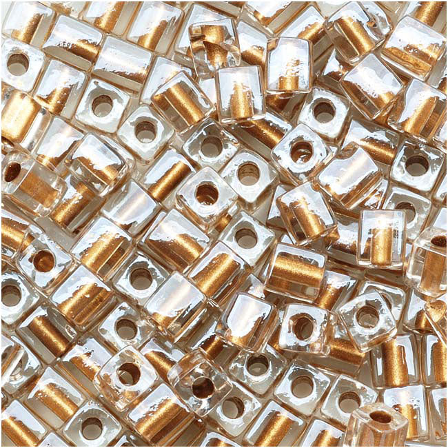 Miyuki 4mm Glass Cube Beads Metallic Gold Lined Crystal #234 10 Grams