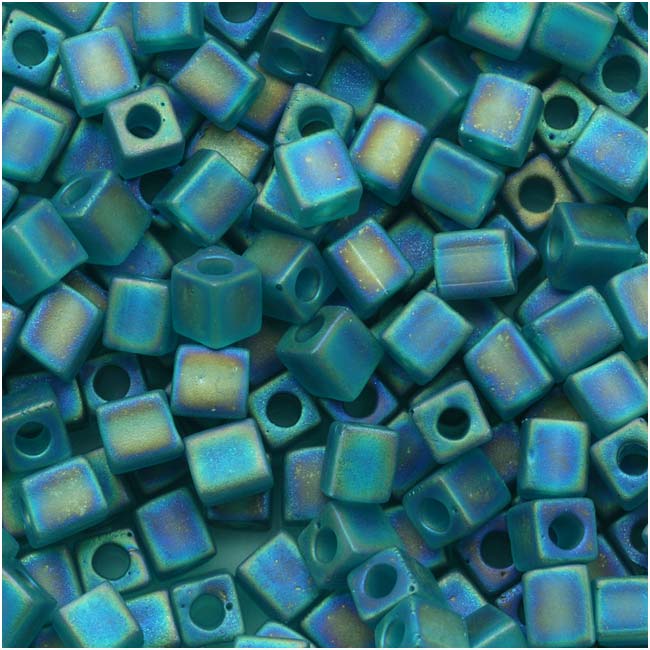 Toho CUBE Seed Beads 4mm SILVER LINED FROSTED TEAL 2.5 Tube