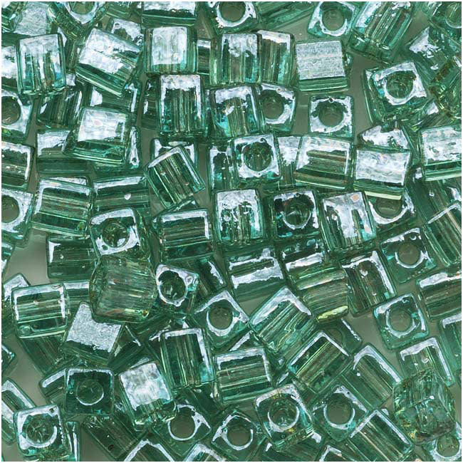 Miyuki 4mm Glass Cube Beads 'Transparent Sea Foam Luster' #2445 10 Grams