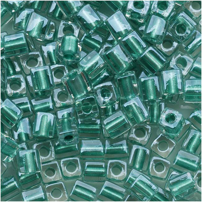 Miyuki 4mm Glass Cube Beads 'Metallic Teal Lined Crystal' #2605 10 Grams