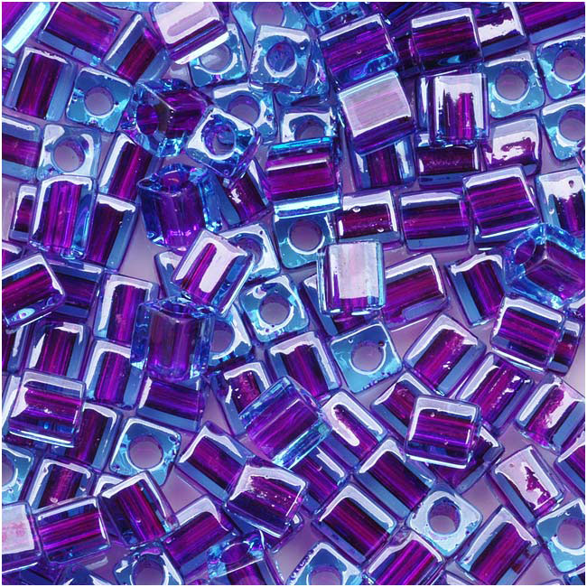 Miyuki 4mm Glass Cube Beads Purple Lined Blue 2651 10 Grams — Beadaholique