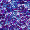 Miyuki 4mm Glass Cube Beads Purple Lined Blue #2651 10 Grams