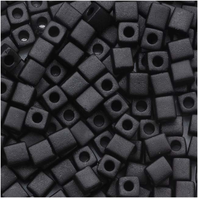 Miyuki 4mm Glass Cube Beads Matte Opaque Black #4011 10 Grams