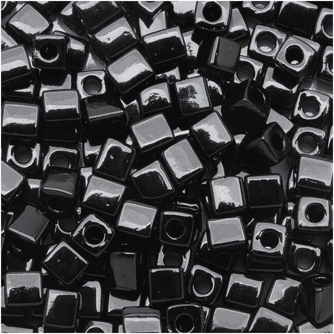 Miyuki 4mm Glass Cube Beads Opaque Black #401 10 Grams