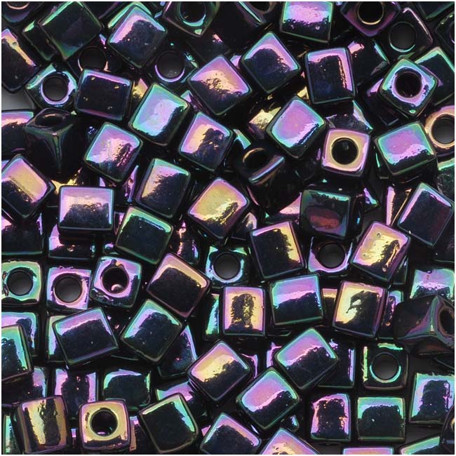 Miyuki 4mm Glass Cube Beads 'Metallic Dark Plum Iris' #454 10 Grams