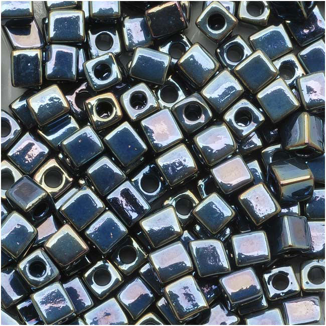 Miyuki 4mm Glass Square Cube Beads Gun Metal Iris 456 10 Grams