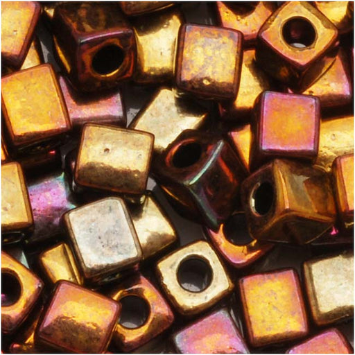 Miyuki 4mm Glass Cube Beads 'Metallic Bronze Iris' #462 10 Grams