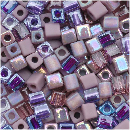 Miyuki 4mm Glass Cube Bead Mix 'Lilac' Purples 10 Grams