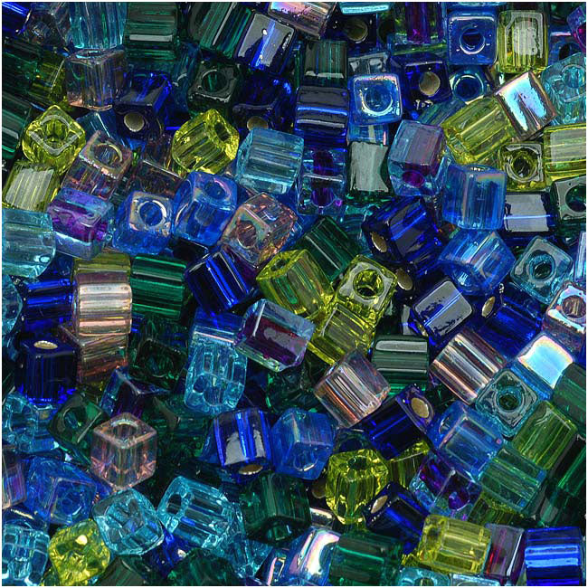 Miyuki 4mm Glass Cube Beads Color Mix Gemtones 10 Grams
