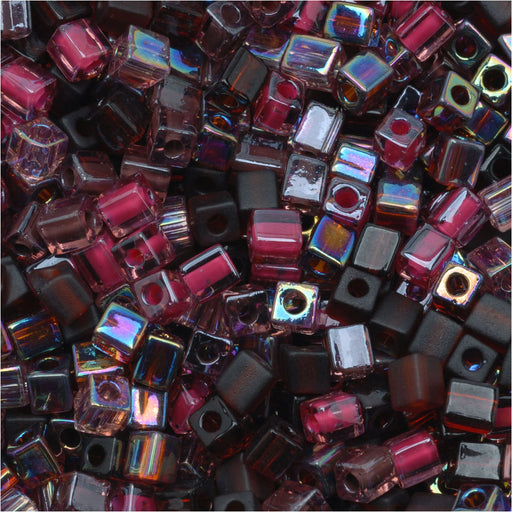 Miyuki 4mm Glass Cube Beads Color Mix Vinyard Purples 10 Grams