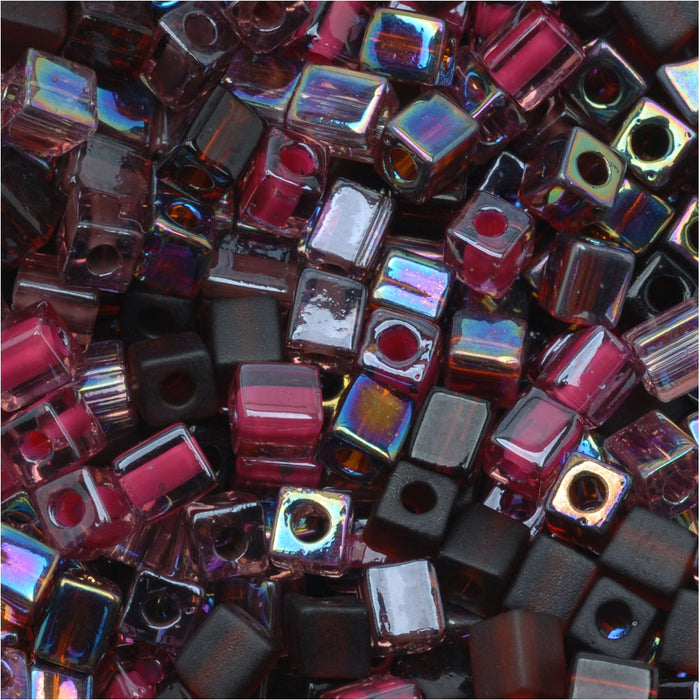 Miyuki 4mm Glass Cube Beads Color Mix Vinyard Purples 10 Grams