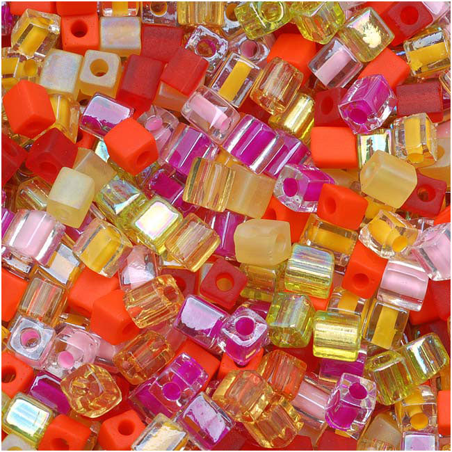 Miyuki 4mm Glass Cube Beads Color Mix Tango Tropical 10 Grams