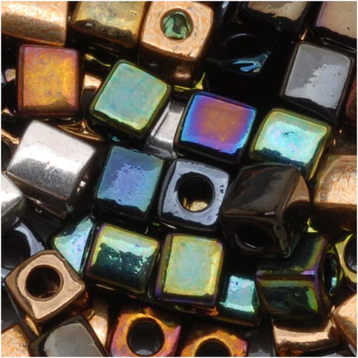 Miyuki 4mm Glass Cube Bead Mix 'Heavy Metal' 10 Grams