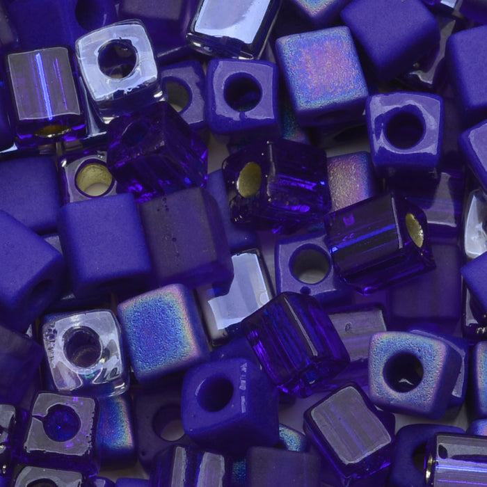 Miyuki 4mm Glass Cube Bead Mix Cobalt Medley Blue 10 Grams