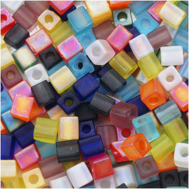 Miyuki 4mm Glass Cube Bead Mix 'Matte Transparent Rainbow' 10 Grams
