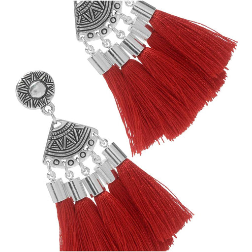 Retired - Crimson Fan Tassel Earrings