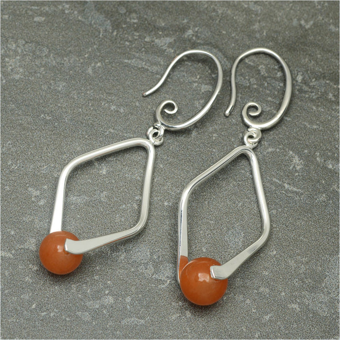 Gemstone Pinch Bail Earrings in Silver and Orange Aventurine