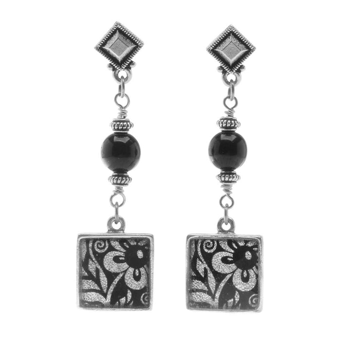 Retired - Classic Black and Silver Daisy Earrings
