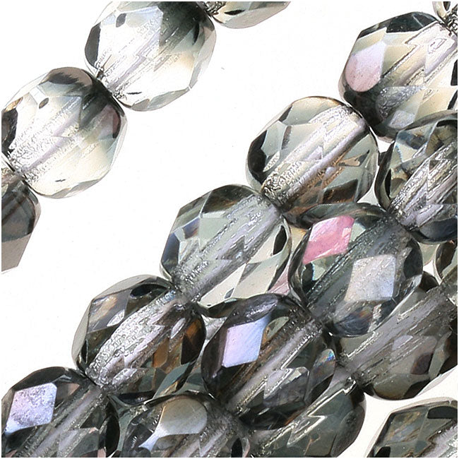 Czech Fire Polished Glass Beads 6mm Round 1/2 Coat Luster - Valentinite (25 pcs)