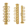 Slide Tube Clasps, 5-Strand Fluted Twist 32x4.5mm, Gold Plated (2 Sets)