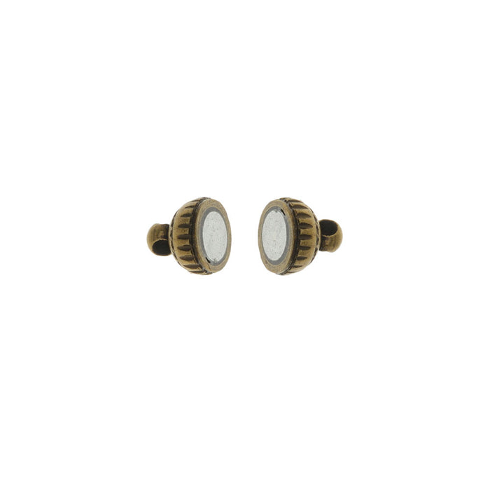 Magnetic Clasps, Round with Gear Design 11x6mm, Antiqued Bronze Tone (2 Sets)