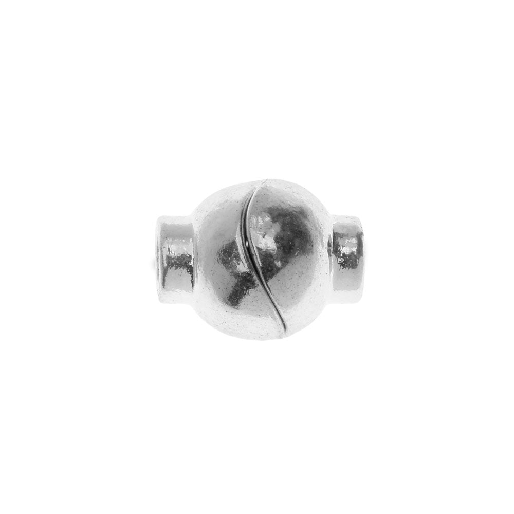 Magnetic Clasps, Sphere Shape 15x12mm, Fits 4mm Cord, Silver Tone (2 Sets)