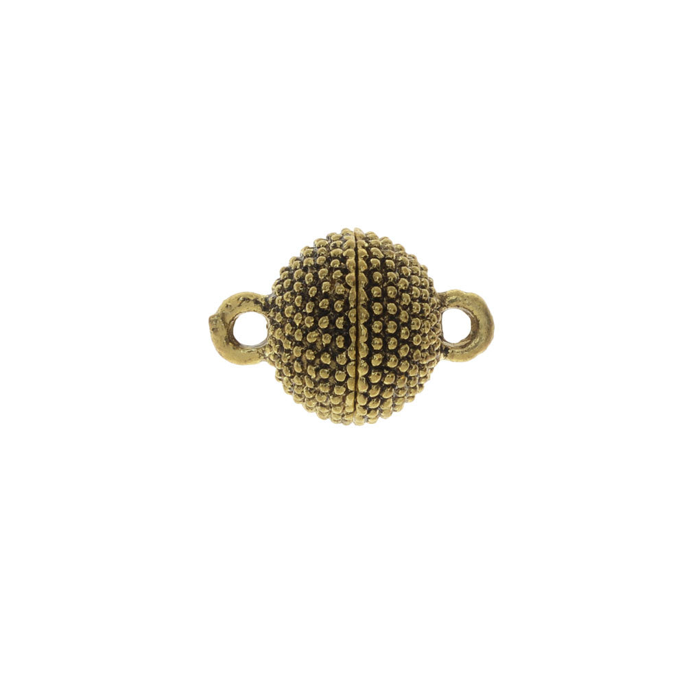 Magnetic Clasps, Beaded Sphere Design 15x10mm, Antiqued Gold Tone (1 Set)