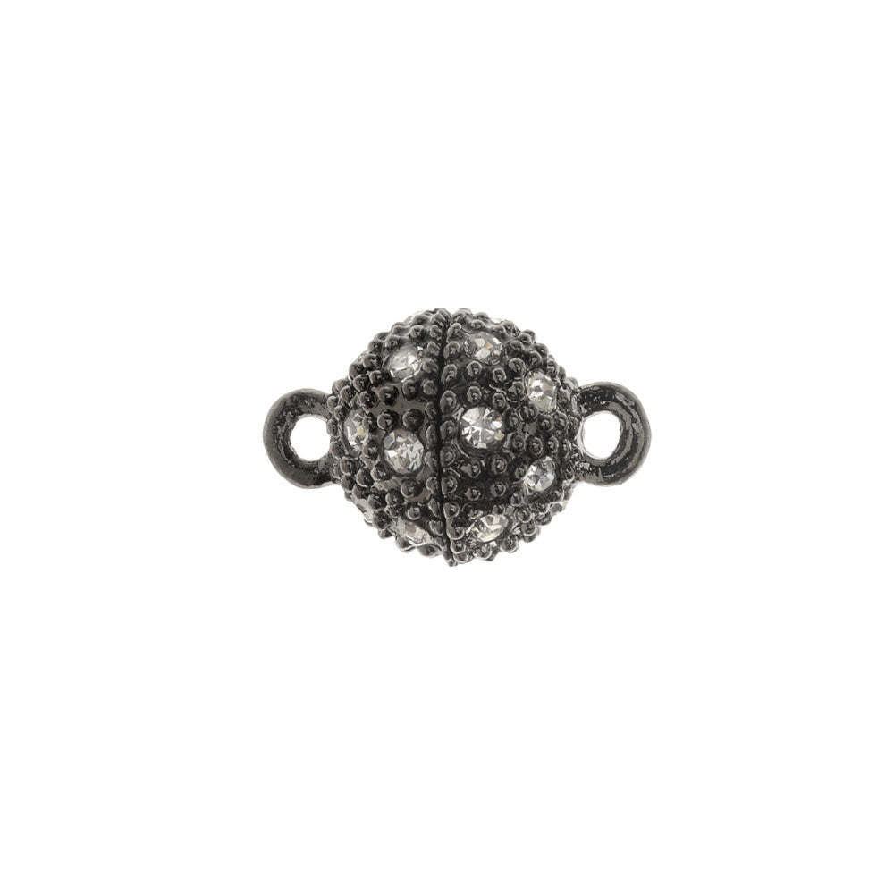 Magnetic Clasps, Beaded Sphere with Rhinestones 16x10mm, Black Tone (1 Set)