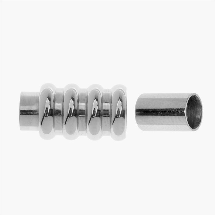 Magnetic Clasps, Ribbed Tube Shape 19mm, Fits 5mm Round Cord, 304 Stainless Steel (1 Set)