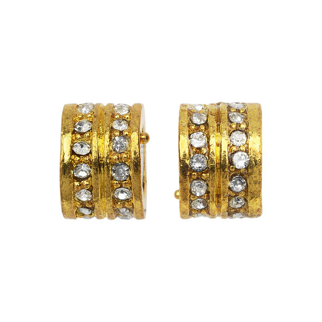 Magnetic Tube Clasps, 10.5x14mm Glass Crystal Encrusted Fits 6.5mm Cord, Gold Tone and Crystal (1 Set)