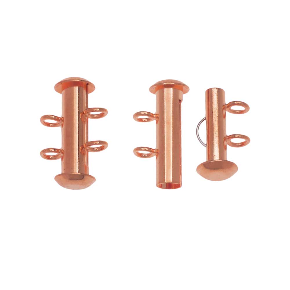 Slide Tube Clasps, 2-Strand with Vertical Loops 16.5x4mm, Copper Plated (4 Sets)